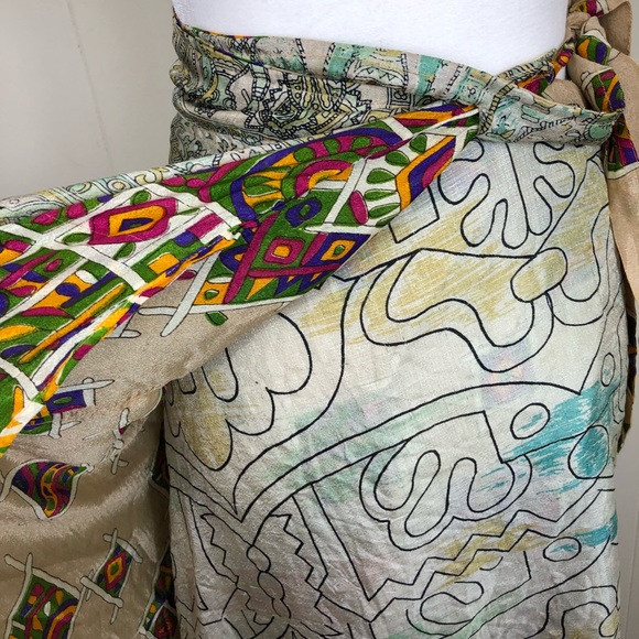 Silk Wrap Skirt Reversible Hippie Sz M - Picture 7 of 11
